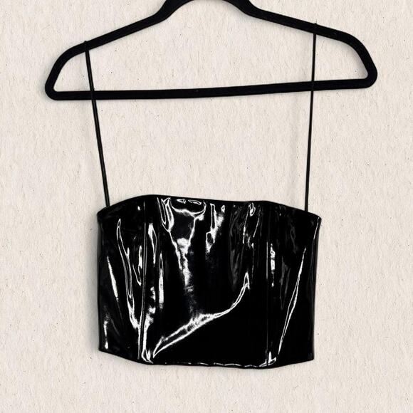 Alice + Olivia Tops - Alice + Olivia Black Patent Faux Leather Corset Bustier Top Size 0 NWT Y2K Goth